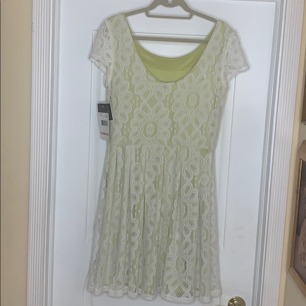 NWT Stretch Lacey Cream & Lime Cocktail Dress